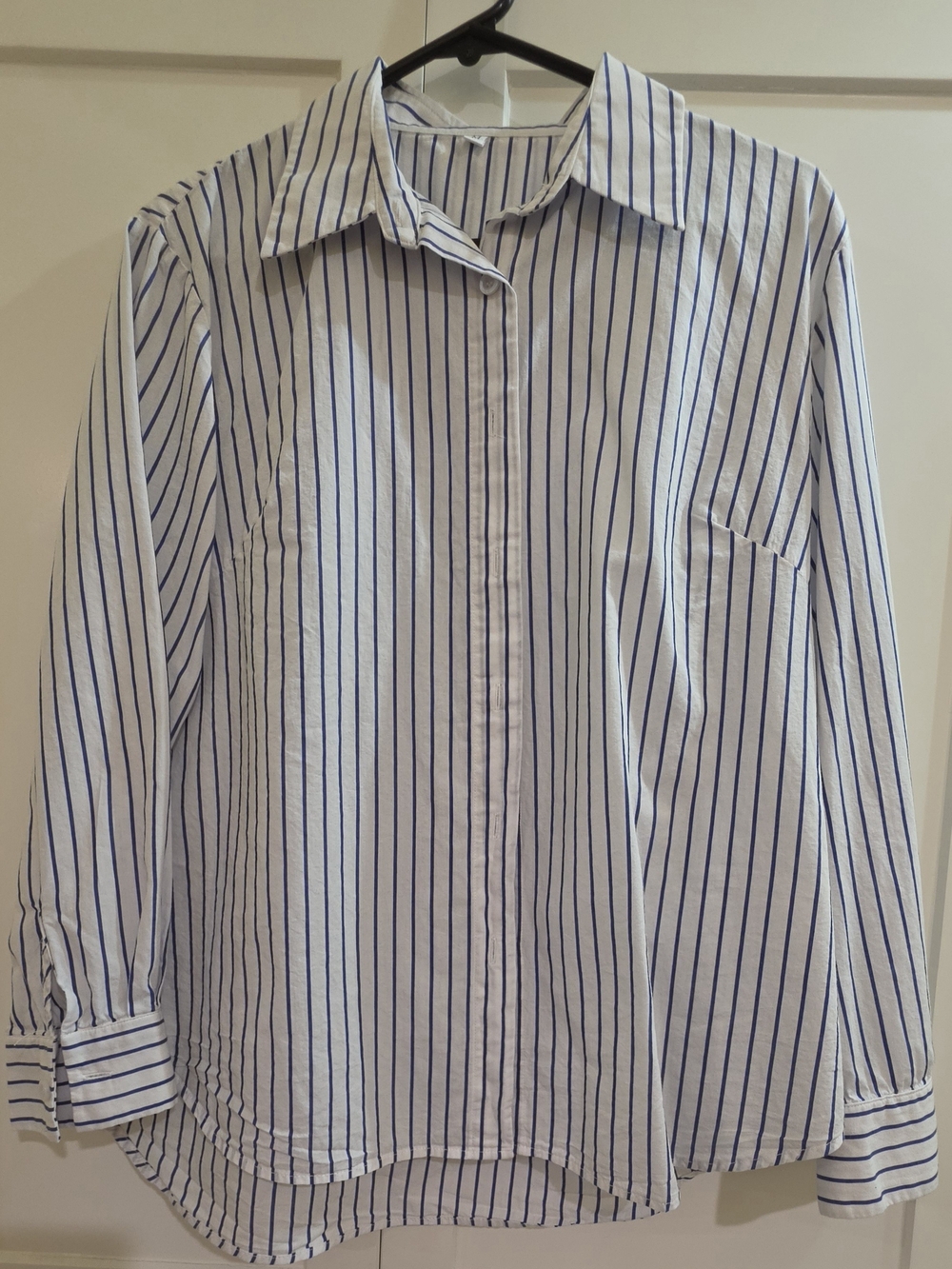 Womens White Shirt with Navy Stripe - Classic Button-Up